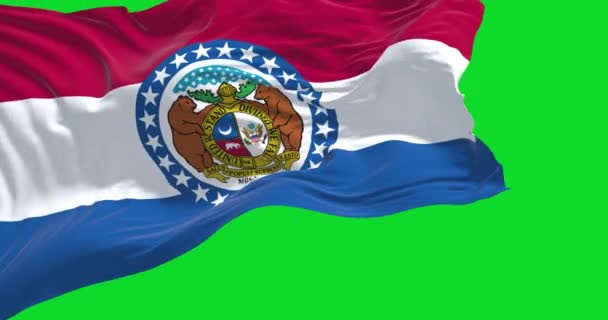 State Flag Missouri Waving Wind Isolated Green Background Missouri State — Vídeo de stock