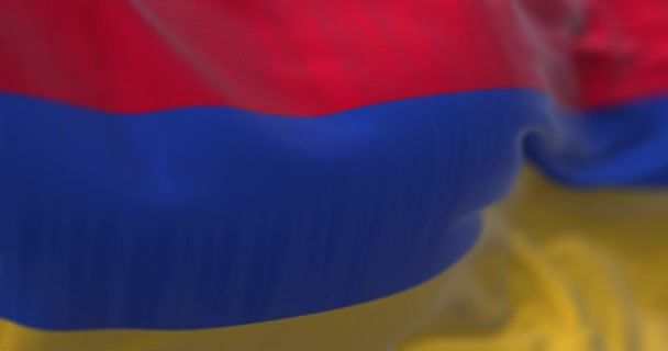 Close View Armenia National Flag Waving Wind Fabric Textured Background — ストック動画