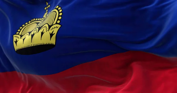 Close View Liechtenstein National Flag Waving Wind Principality Liechtenstein Microstate — стоковое фото