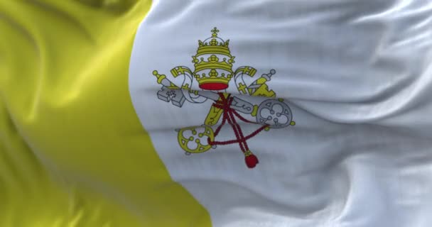Close View Vatican Flag Waving Wind Vatican City Independent City — стокове відео