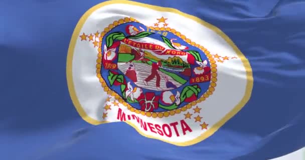 Close View Minnesota State Flag Waving Minnesota State Upper Midwestern — Stockvideo