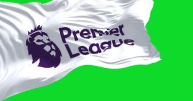 London, ENG, July 2022: the Premier League flag waving isolated on a green background. Illustrative editorial. Seamless loop in slow motion. Green screen and chroma key