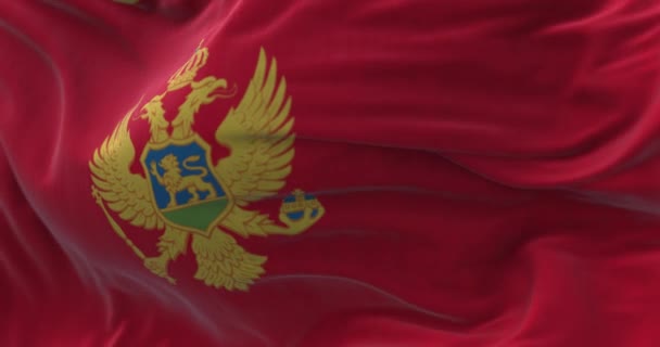 Närbild Montenegro Nationella Flaggan Viftar Vinden Montenegro Ett Land Sydöstra — Stockvideo