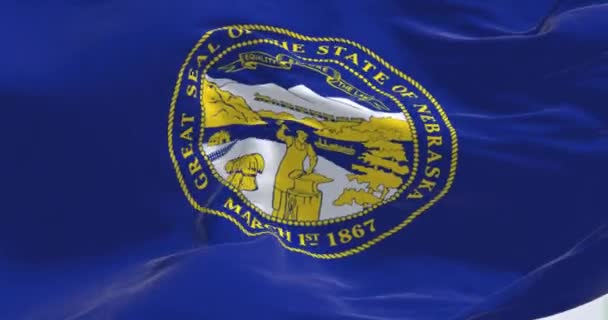 Vista Cerca Bandera Del Estado Nebraska Ondeando Nebraska Estado Región — Vídeo de stock