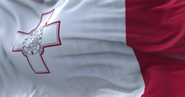Malta Ulusal Bayrağının Dalgalanmasına Yakından Bakın Malta Cumhuriyeti Akdeniz Bir — Stok video