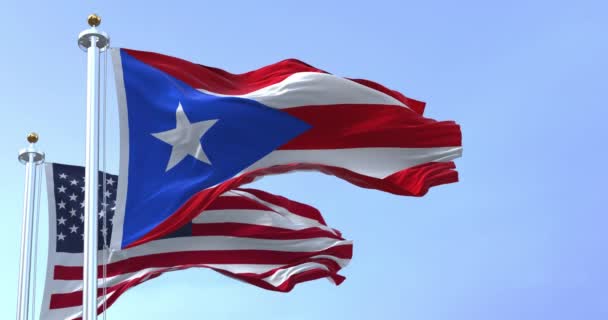 Bandiera Porto Rico Sventola Con Bandiera Degli Stati Uniti Una — Video Stock
