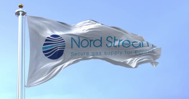 Greifswald Ger Eylül 2022 Nord Stream Logosunun Dalgalandığı Bayrak Nord — Stok video