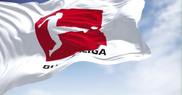 Munich Ger July 2022 Close Bundesliga Flag Waving Wind Bundesliga — 图库视频影像