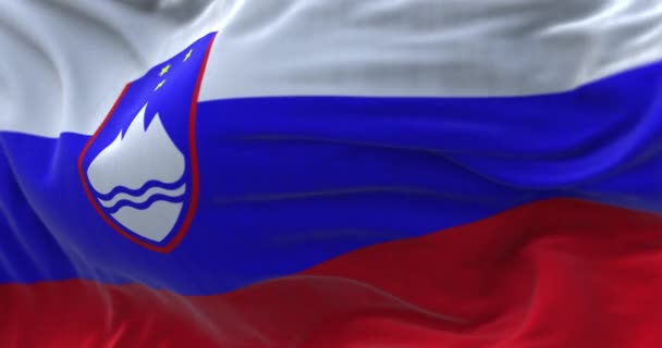 Widok Bliska Flagi Narodowej Słowenii Machającej Wietrze Słowenia Jest Krajem — Wideo stockowe