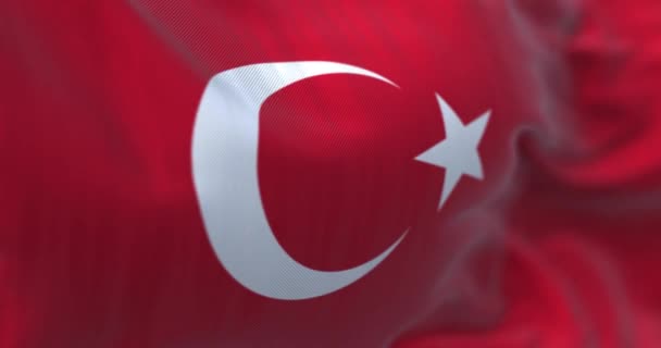 Vista Vicino Della Bandiera Turca Che Sventola Nel Vento Turchia — Video Stock