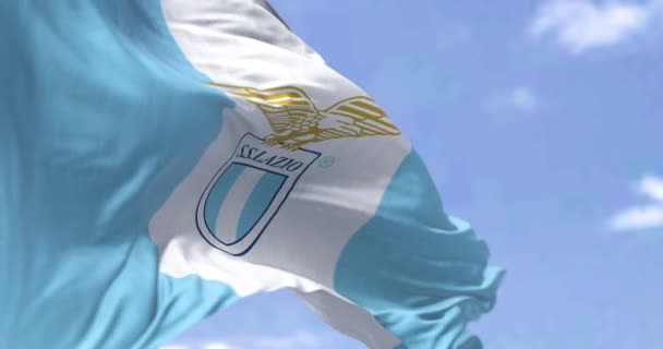 Rzym Włochy Lipiec 2022 Zbliżenie Flagi Lazio Machanie Lazio Jest — Wideo stockowe
