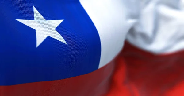 Close Van Chileense Vlag Die Wappert Wind Republiek Chili Een — Stockfoto
