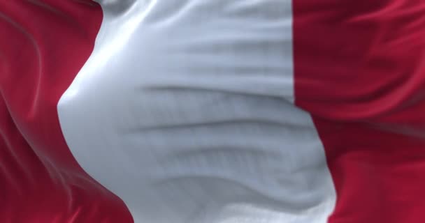 Närbild Perus Nationella Flagga Viftar Vinden Republiken Peru Ett Land — Stockvideo