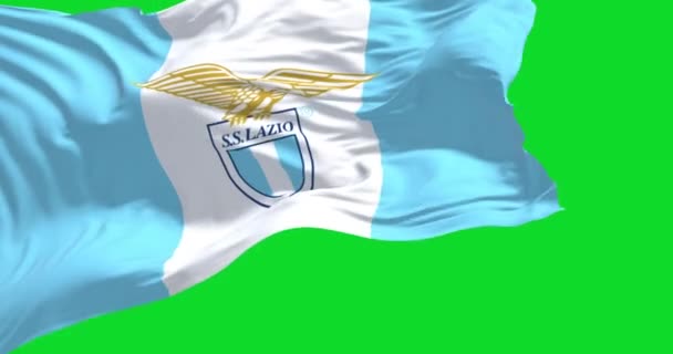 Roma Italia Julio 2022 Acercamiento Bandera Lazio Ondeando Aislada Sobre — Vídeo de stock