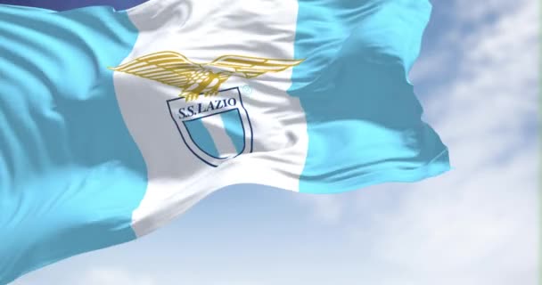 Roma Italia Julio 2022 Acercamiento Bandera Lazio Ondeando Lazio Club — Vídeos de Stock