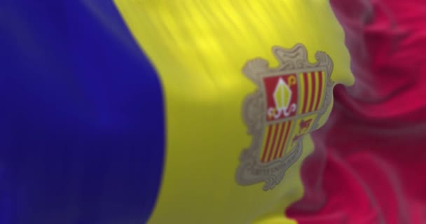 국기가 흔들고 모습을 가까이 Andorra 이베리아 반도에 국가이다 배경을 문자화 — 비디오