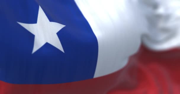 Närbild Chiles Nationella Flagga Viftar Vinden Republiken Chile Ett Sydamerikanskt — Stockvideo