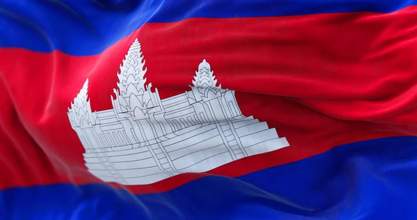 Van Dichtbij Gezien Wappert Nationale Vlag Van Cambodja Wind Het — Stockfoto