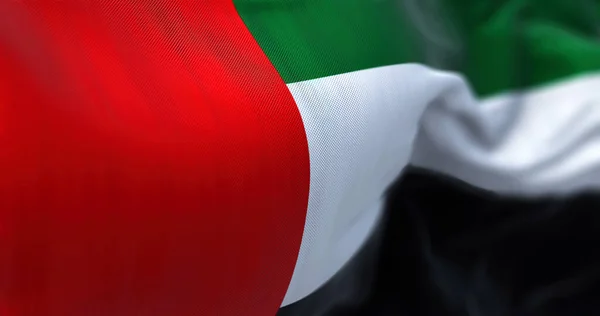 Vista Cerca Bandera Nacional Los Emiratos Árabes Unidos Ondeando Viento — Foto de Stock