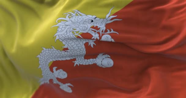 Van Dichtbij Gezien Wappert Nationale Vlag Van Bhutan Wind Het — Stockvideo