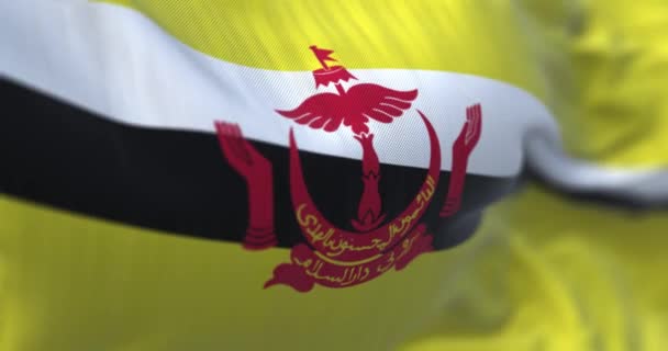 Vista Cerca Bandera Nacional Brunei Ondeando Viento Brunei Darussalam País — Vídeo de stock