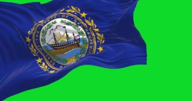 New Hampshire eyaletinin bayrağı yeşil arka planda izole edilmiş. Amerikan bayrağı. Yavaş çekimde kusursuz döngü. Yeşil ekran ve krom tuş