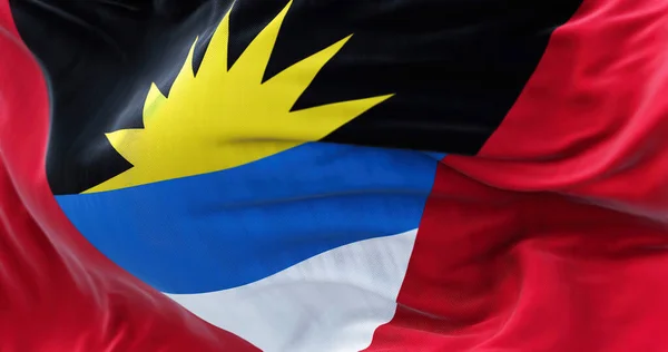 Close Zicht Antigua Barbuda Nationale Vlag Zwaaiend Wind Antigua Barbuda — Stockfoto