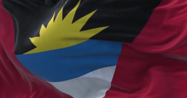 Vista Vicino Della Bandiera Nazionale Antigua Barbuda Che Sventola Nel — Video Stock