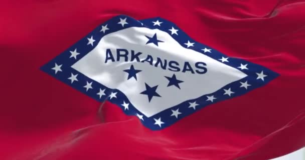 Widok Bliska Flagi Stanu Arkansas Machającej Wietrze Arkansas Jest Stanem — Wideo stockowe