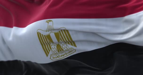 エジプトの国旗が手を振っのクローズアップビュー エジプト アラブ共和国は アフリカ北東部に位置する国である 生地の質感の背景 選択的フォーカス スローモーションでのシームレスなループ — ストック動画