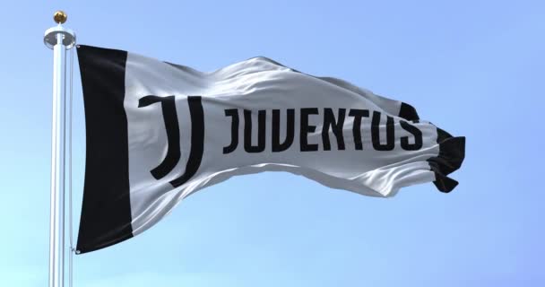 Turín Italia Julio 2022 Bandera Juventus Football Club Ondeando Juventus — Vídeo de stock