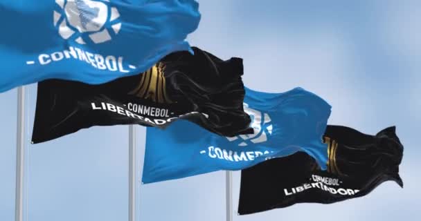 Μπουένος Άιρες Arg Σεπτέμβριος 2022 Σημαίες Λογότυπο Conmebol Και Libertadores — Αρχείο Βίντεο