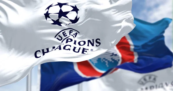 Istanbul Tur July 2022 Flags Uefa Uefa Champions League Waving — Stock Photo, Image