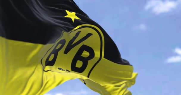 Dortmund Ger September 2022 Vlag Van Borussia Dortmund Wapperend Wind — Stockvideo