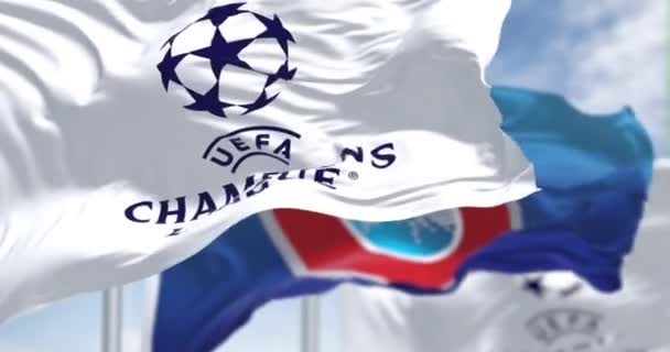Istanbul Tur July 2022 Flags Uefa Uefa Champions League Waving — стокове відео