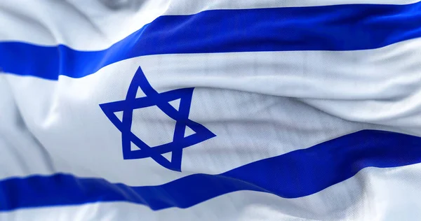 Vista Cerca Bandera Nacional Israel Ondeando Viento Estado Israel Estado — Foto de Stock