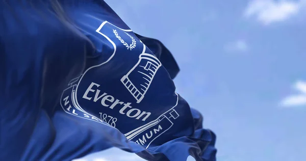 Liverpool Reino Unido Sept 2022 Flag Everton Football Club Waving —  Fotos de Stock