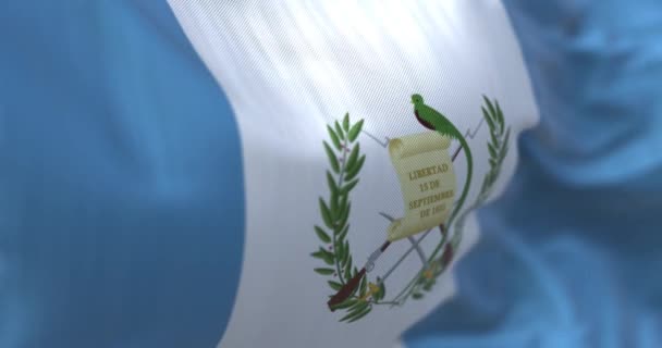 Vista Cerca Bandera Nacional Guatemala Ondeando Viento República Guatemala Estado — Vídeos de Stock