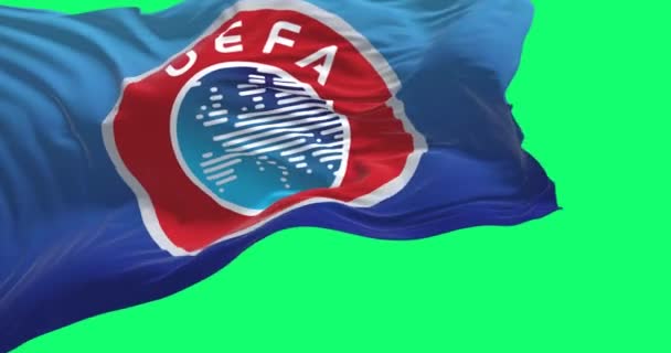 Ньон Швейцария Сентябрь 2022 Года Флаг Уефа Зеленом Фоне Бесшовный — стоковое видео