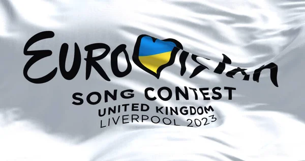 Liverpool Ngiltere Ekim 2022 2023 Eurovision Şarkı Yarışması Bayrağı Dalgalanması — Stok fotoğraf