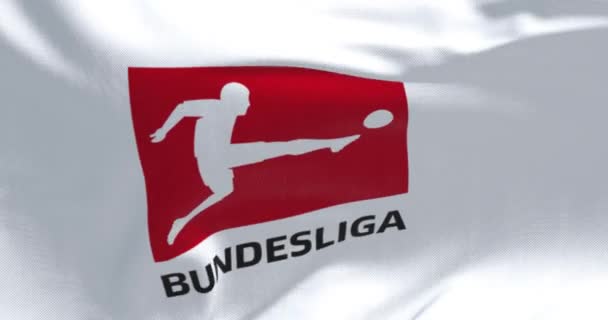 Мюнхен Гер Липень 2022 Закриття Прапора Бундесліги Махає Вітром Bundesliga — стокове відео