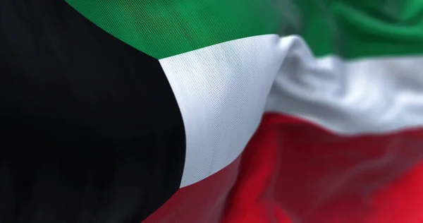 Vista Cerca Bandera Nacional Kuwait Ondeando Viento Estado Kuwait País — Foto de Stock