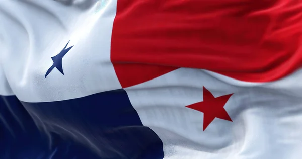 Vista Vicino Della Bandiera Nazionale Panama Che Sventola Nel Vento — Foto Stock