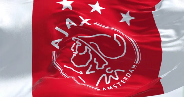 Amsterdam Ned Oktober 2022 Närbild Afc Ajax Flagga Viftar Vinden — Stockfoto