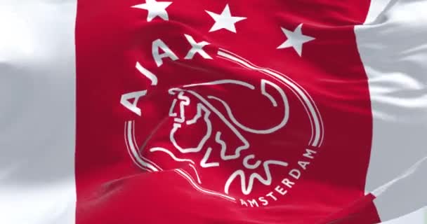 Amsterdam Ned Oktober 2022 Close Van Wapperende Afc Ajax Vlag — Stockvideo