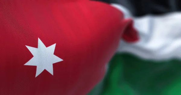 Vista Cerca Bandera Nacional Jordania Ondeando Viento Reino Hachemita Jordania — Foto de Stock
