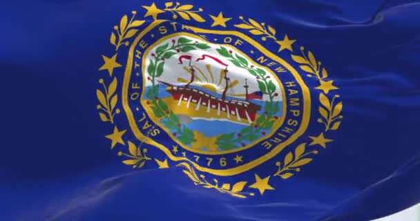 Nahaufnahme Der Flagge Des Staates New Hampshire Die Weht New — Stockvideo