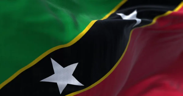 Közelkép Saint Kitts Nevis Nemzeti Zászló Integetett Szélben Saint Kitts — Stock Fotó
