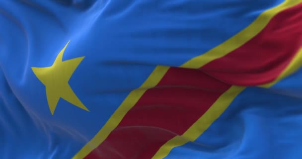 Vista Cerca Bandera Nacional Del Congo Ondeando República Democrática Del — Vídeos de Stock