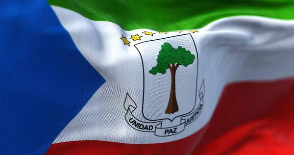 Close View Equatorial Guinea National Flag Waving Wind Republic Equatorial — Stock Photo, Image